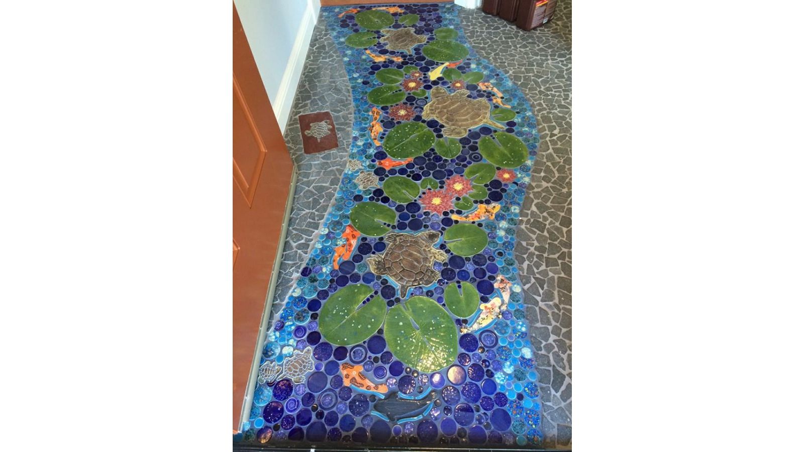 Turtle stream; handmade mosaic tile floor
